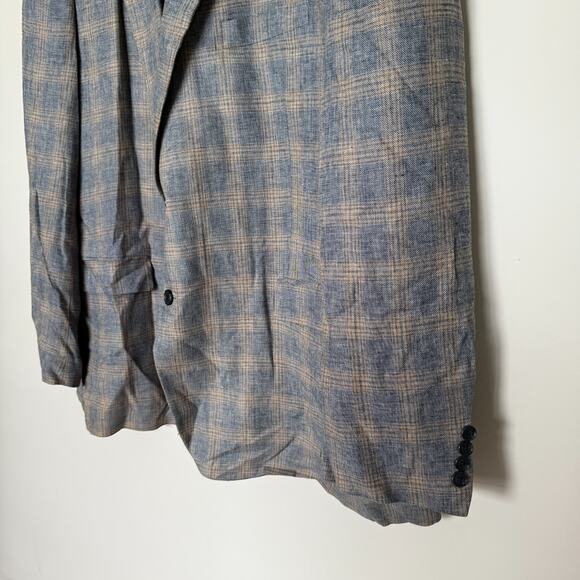 Oak Hill Mens Sports Coat Blazer Jacket 2XL Tall 50/52 Plaid Linen 2 Button Luxe - Picture 4 of 9